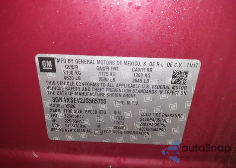 2018 Chevrolet Equinox Lt z USA, uszkodzony, nr VIN 3GNAXSEV2JS565755